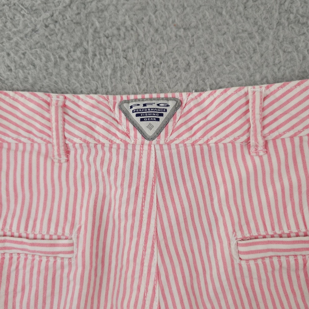 Columbia PFG Shorts Women 6 Pink White Striped Super Bonehead Outdoors Casual 6" - Picture 14 of 16